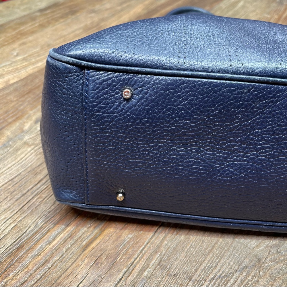 Kate Spade Navy Blue Perforated Pebbled Leather Satchel Shoulder Handbag - Picture 5 of 15